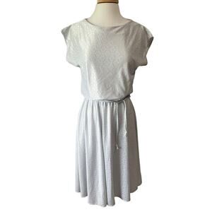 Vintage 80's Ice Blue Jacquard Belted Secretary Day Dress size M